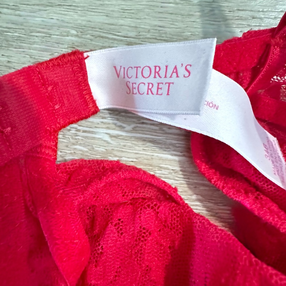 Victoria’s Secret Red Lace Lingerie- 34B - Picture 7 of 9